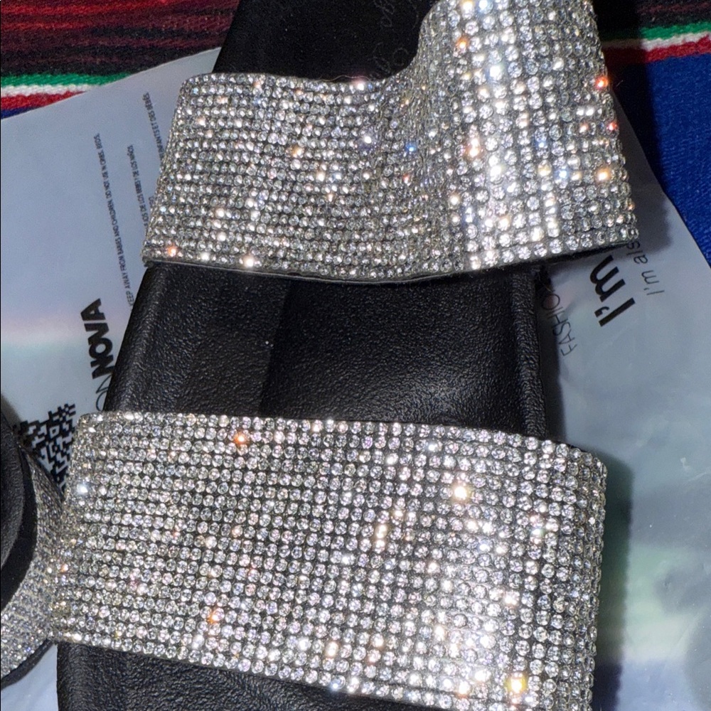 Elegant Silver Rhinestone Slide Sandals - Picture 15 of 16